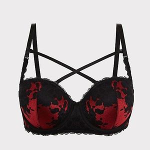 Torrid Black & Red Lace Push-Up Strapless Bra